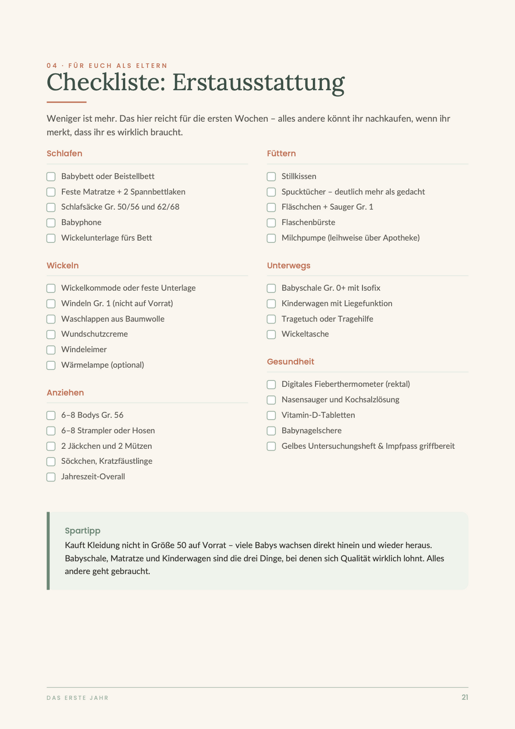 Beispielseite: Checkliste Erstausstattung zum Ausdrucken