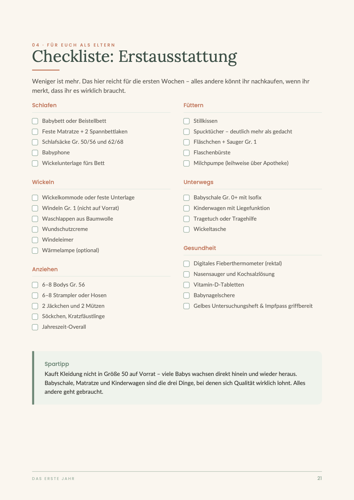 Beispielseite: Checkliste Erstausstattung zum Ausdrucken